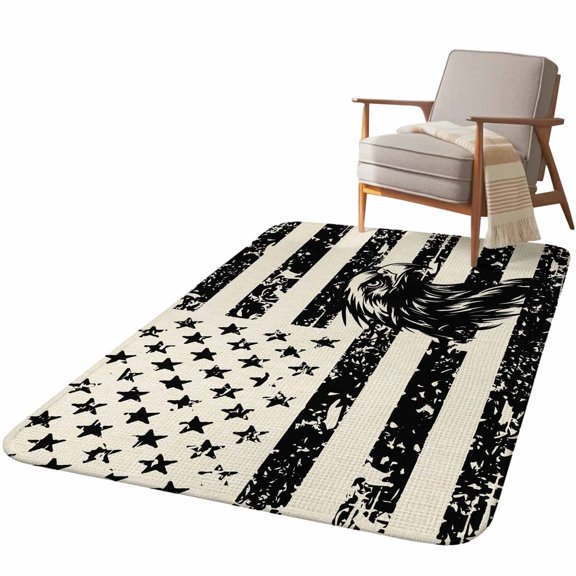 5.25'x6.56' Area Rug for Living Room, Eagle American Flag Non Slip Soft Rugs for Bedroom Dining Room, Washable Low Pile Rugs Kitchen Nursery Floor Mat Throw Carpet USA Flag Vintage Art