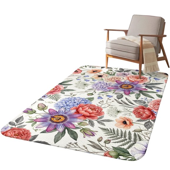 5.25'x6.56' Area Rug for Living Room, Farmhouse Flowers Non Slip Soft Rugs for Bedroom Dining Room, Washable Low Pile Rugs Kitchen Nursery Floor Mat Throw Carpet Vintage Rustic Botanical Flowers