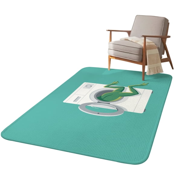5.25'x6.56' Area Rug for Living Room, Frog Non Slip Soft Rugs for Bedroom Dining Room, Washable Low Pile Rugs Kitchen Nursery Floor Mat Throw Carpet Teal Laundry Room Washing Machine