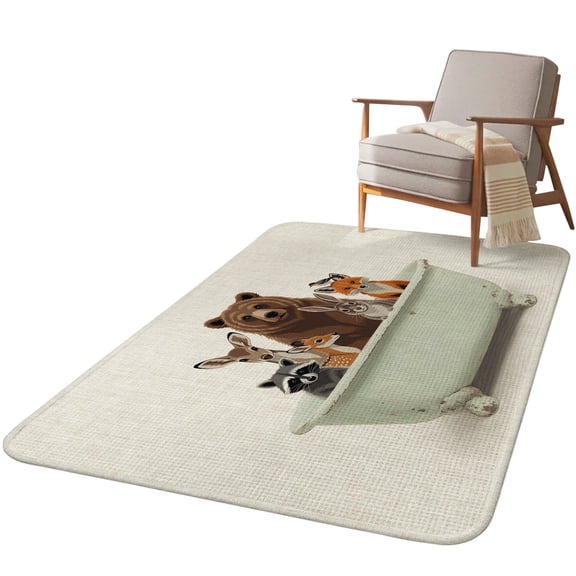 5.25'x6.56' Area Rug for Living Room, Funny Animals Non Slip Soft Rugs for Bedroom Dining Room, Washable Low Pile Rugs Kitchen Nursery Floor Mat Throw Carpet Woodland Bathtub Wildlife Watercolor Bear