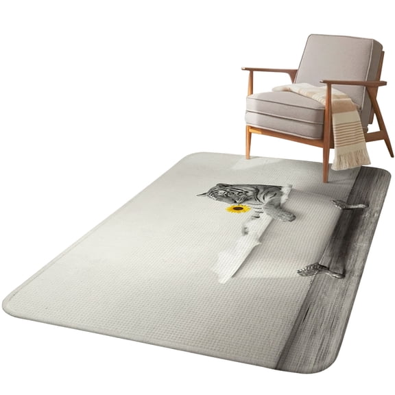 5.25'x6.56' Area Rug for Living Room, Funny Tiger Non Slip Soft Rugs for Bedroom Dining Room, Washable Low Pile Rugs Kitchen Nursery Floor Mat Throw Carpet Cute Art Vintage Lovely Animals on Bathtub