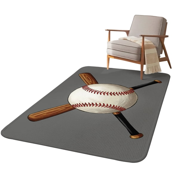 5.25'x6.56' Area Rug for Living Room, Gray Baseball Non Slip Soft Rugs for Bedroom Dining Room, Washable Low Pile Rugs Kitchen Nursery Floor Mat Throw Carpet Modern Sport Games Watercolor