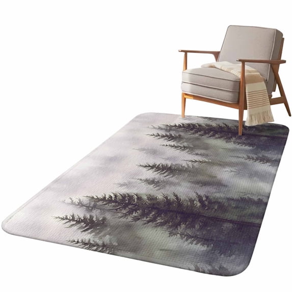 5.25'x6.56' Area Rug for Living Room, Green Forest Non Slip Soft Rugs for Bedroom Dining Room, Washable Low Pile Rugs Kitchen Nursery Floor Mat Throw Carpet Vintage Rustic Pine Trees Nature Landscape