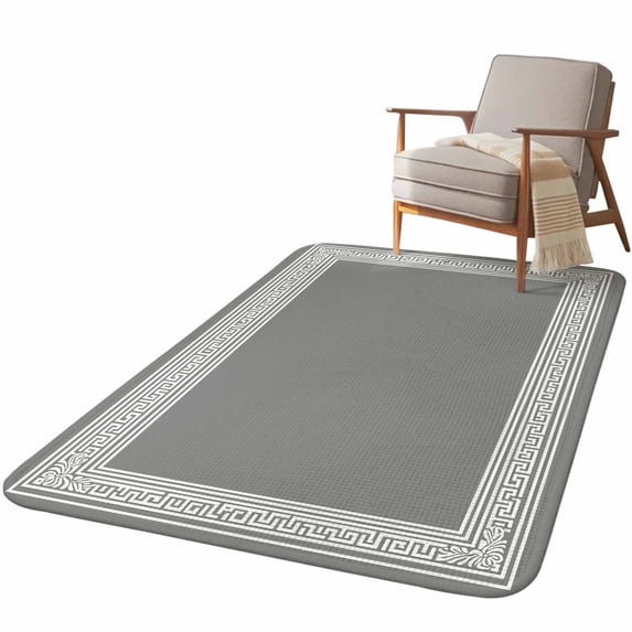 5.25'x6.56' Area Rug for Living Room, Grey Geometric Non Slip Soft Rugs for Bedroom Dining Room, Washable Low Pile Rugs Kitchen Nursery Floor Mat Throw Carpet Bohemia Tribal Farm Tribal Patterned