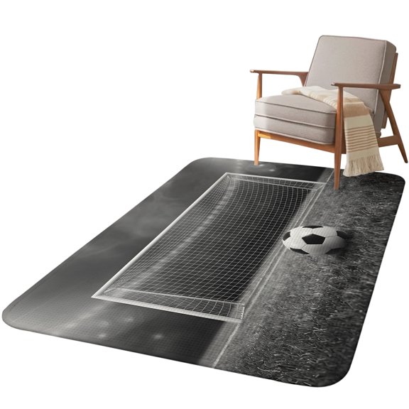 5.25'x6.56' Area Rug for Living Room, Grey Soccer Ball Non Slip Soft Rugs for Bedroom Dining Room, Washable Low Pile Rugs Kitchen Nursery Floor Mat Throw Carpet Foggy Dramatic Lighting Grass