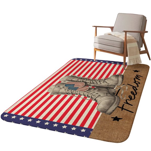 5.25'x6.56' Area Rug for Living Room, Independence Day Non Slip Soft Rugs for Bedroom Dining Room, Washable Low Pile Rugs Kitchen Nursery Floor Mat Throw Carpet Red Stripes US Flag Vintage Boots