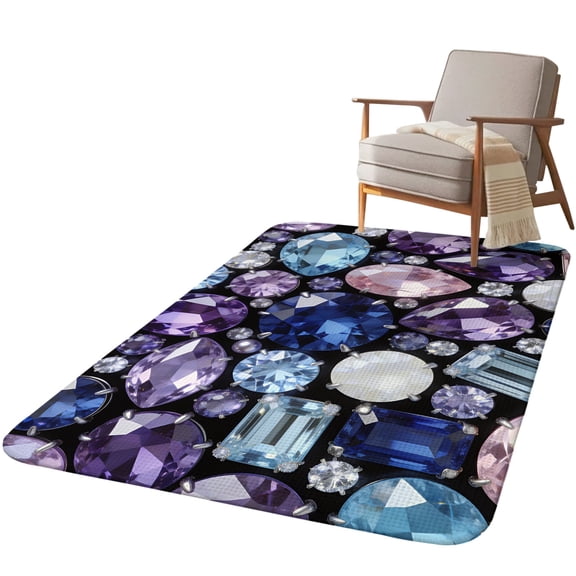 5.25'x6.56' Area Rug for Living Room, Jewelry Non Slip Soft Rugs for Bedroom Dining Room, Washable Low Pile Rugs Kitchen Nursery Floor Mat Throw Carpet Blue Purple Gemstone Classic Black
