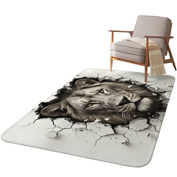 5.25'x6.56' Area Rug for Living Room, Lion Broken Wall Non Slip Soft Rugs for Bedroom Dining Room, Washable Low Pile Rugs Kitchen Nursery Floor Mat Throw Carpet Vintage Funny Animals Grey