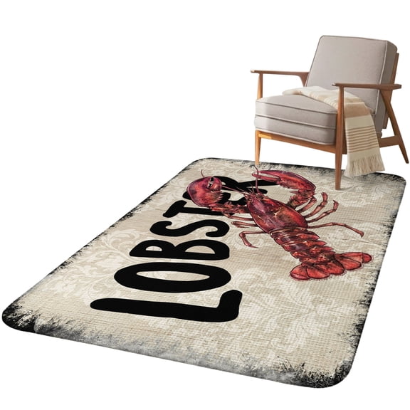 5.25'x6.56' Area Rug for Living Room, Lobster Nautical Non Slip Soft Rugs for Bedroom Dining Room, Washable Low Pile Rugs Kitchen Nursery Floor Mat Throw Carpet Coastal Ocean Summer Sea Vintage Art