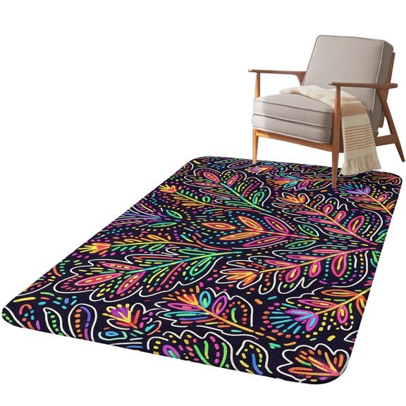 5.25'x6.56' Area Rug for Living Room, Mexico Flower Non Slip Soft Rugs for Bedroom Dining Room, Washable Low Pile Rugs Kitchen Nursery Floor Mat Throw Carpet Abstract Geometric Colorful Floral Plant