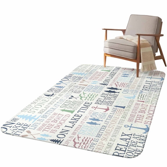 5.25'x6.56' Area Rug for Living Room, Ocean Nautical Non Slip Soft Rugs for Bedroom Dining Room, Washable Low Pile Rugs Kitchen Nursery Floor Mat Throw Carpet Rustic Anchors Fish Oars Lighthouses