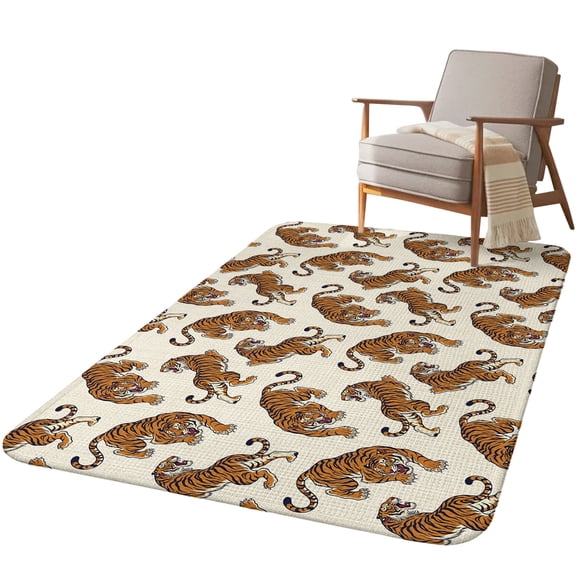 5.25'x6.56' Area Rug for Living Room, Orange Tiger Non Slip Soft Rugs for Bedroom Dining Room, Washable Low Pile Rugs Kitchen Nursery Floor Mat Throw Carpet Farmhouse Animals