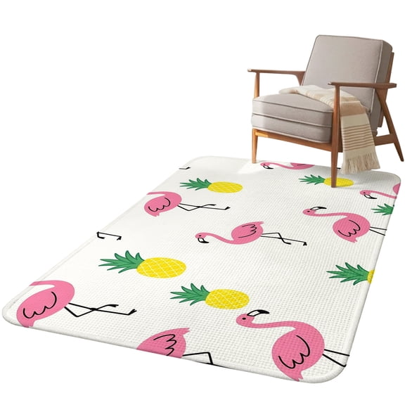 5.25'x6.56' Area Rug for Living Room, Pink Flamingo Tropical Non Slip Soft Rugs for Bedroom Dining Room, Washable Low Pile Rugs Kitchen Nursery Floor Mat Throw Carpet Summer Pineapple Funny Cartoon