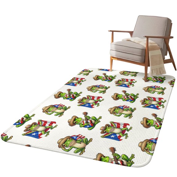 5.25'x6.56' Area Rug for Living Room, Puerto Rico Flags Non Slip Soft Rugs for Bedroom Dining Room, Washable Low Pile Rugs Kitchen Floor Mat Throw Carpet Cartoon Funny Frogs Animals Guitar Hats