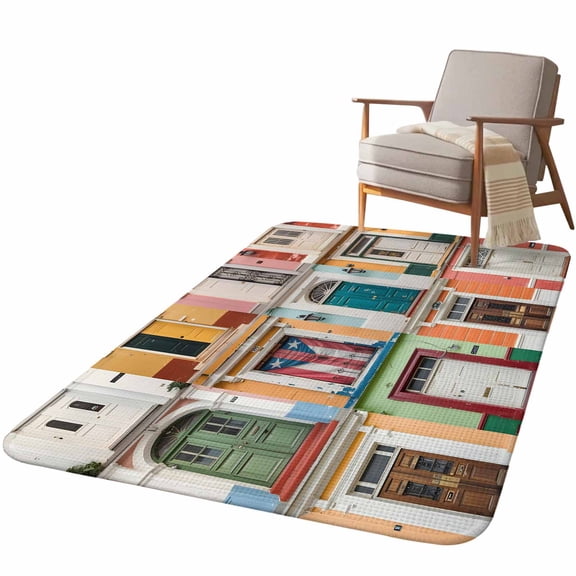 5.25'x6.56' Area Rug for Living Room, Puerto Rico Non Slip Soft Rugs for Bedroom Dining Room, Washable Low Pile Rugs Kitchen Nursery Floor Mat Throw Carpet Vintage Boho Style Door Gates