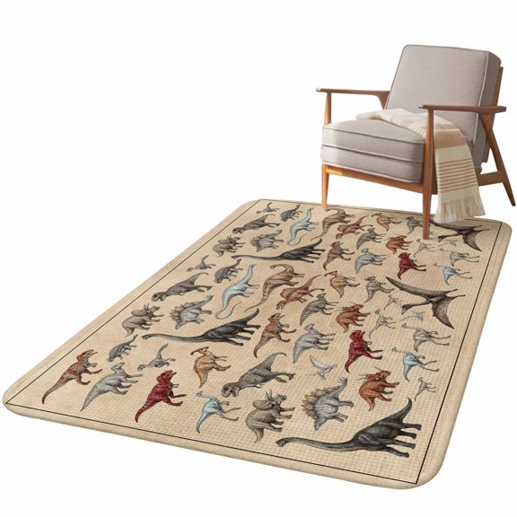 5.25'x6.56' Area Rug for Living Room, Retro Dinosaurs Non Slip Soft Rugs for Bedroom Dining Room, Washable Low Pile Rugs Kitchen Nursery Floor Mat Throw Carpet Vintage Primitive Wild Animals Brown
