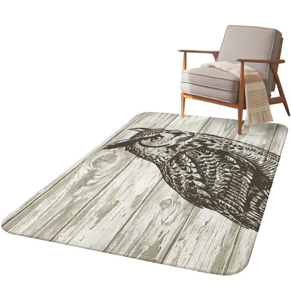 5.25'x6.56' Area Rug for Living Room, Retro Owl Non Slip Soft Rugs for Bedroom Dining Room, Washable Low Pile Rugs Kitchen Nursery Floor Mat Throw Carpet Countryside Animals Farmhouse Wooden Grain