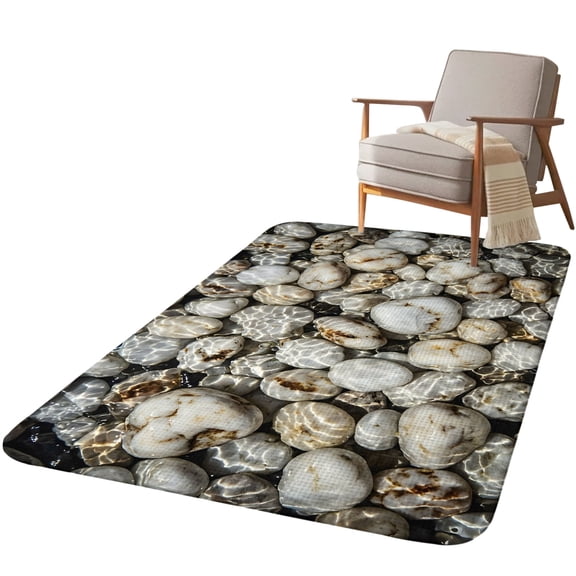 5.25'x6.56' Area Rug for Living Room, River Stone Non Slip Soft Rugs for Bedroom Dining Room, Washable Low Pile Rugs Kitchen Nursery Floor Mat Throw Carpet Nature Farmhouse Beige Brown Stacked Rocks