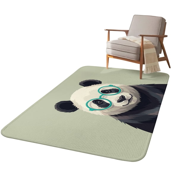 5.25'x6.56' Area Rug for Living Room, Sage Green Cute Panda Non Slip Soft Rugs for Bedroom Dining Room, Washable Low Pile Rugs Kitchen Nursery Floor Mat Throw Carpet Funny Animals Modern Art