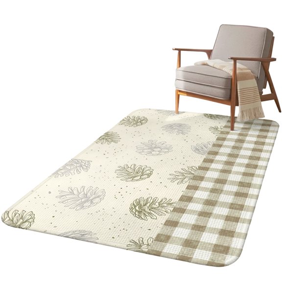 5.25'x6.56' Area Rug for Living Room, Sage Green Pine Cones Non Slip Soft Rugs for Bedroom Dining Room, Washable Low Pile Rugs Kitchen Nursery Floor Mat Throw Carpet Modern Art Checkered Farmhouse