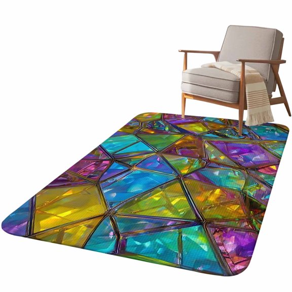 5.25'x6.56' Area Rug for Living Room, Stained Glass Non Slip Soft Rugs for Bedroom Dining Room, Washable Low Pile Rugs Kitchen Nursery Floor Mat Throw Carpet Vintage Abstarct Geometric Pattern Art