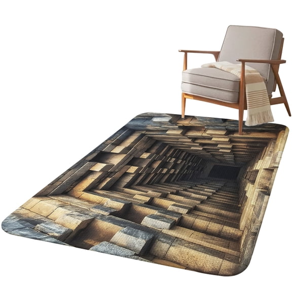 5.25'x6.56' Area Rug for Living Room, Stone Corridor Non Slip Soft Rugs for Bedroom Dining Room, Washable Low Pile Rugs Kitchen Floor Mat Throw Carpet Deep Well Blocks Industrial Structured Walls