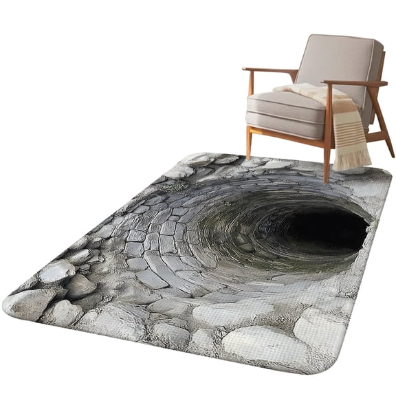 5.25'x6.56' Area Rug for Living Room, Stone Tunnel Non Slip Soft Rugs for Bedroom Dining Room, Washable Low Pile Rugs Kitchen Nursery Floor Mat Throw Carpet Well Hole Cottagecore Historical