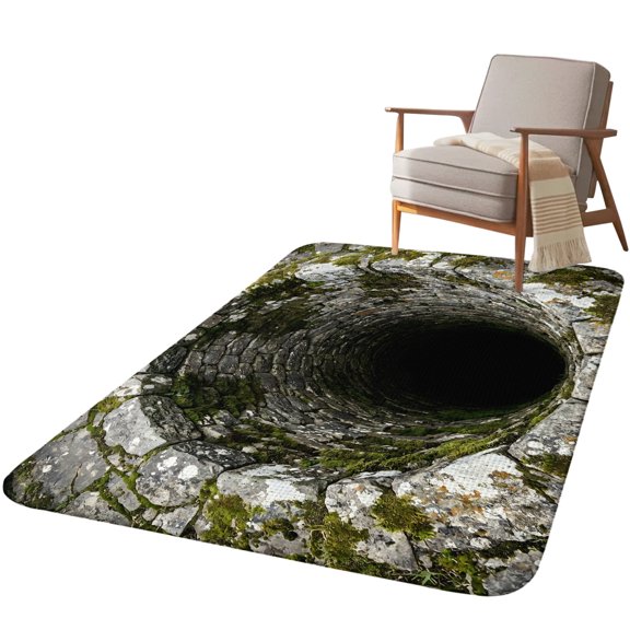 5.25'x6.56' Area Rug for Living Room, Stone Well Non Slip Soft Rugs for Bedroom Dining Room, Washable Low Pile Rugs Kitchen Nursery Floor Mat Throw Carpet Black Mysterious Ancient Well
