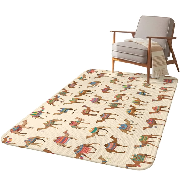 5.25'x6.56' Area Rug for Living Room, Summer Camels Non Slip Soft Rugs for Bedroom Dining Room, Washable Low Pile Rugs Kitchen Nursery Floor Mat Throw Carpet Farmhouse Retro Cartoon Desert Animals
