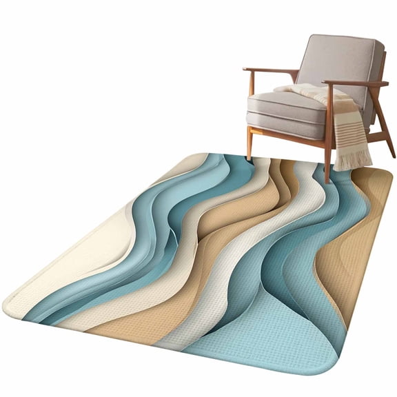 5.25'x6.56' Area Rug for Living Room, Teal Beige Ombre Non Slip Soft Rugs for Bedroom Dining Room, Washable Low Pile Rugs Kitchen Nursery Floor Mat Throw Carpet Abstract Geometric Modern Moire