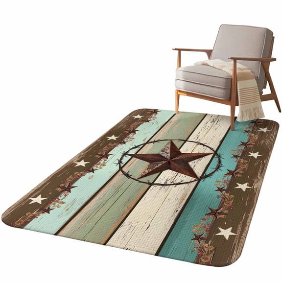 5.25'x6.56' Area Rug for Living Room, Teal Brown Texas Star Non Slip Soft Rugs for Bedroom Dining Room, Washable Low Pile Rugs Kitchen Nursery Floor Mat Throw Carpet Farmhouse Country Wooden