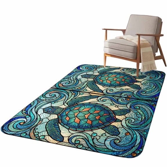 5.25'x6.56' Area Rug for Living Room, Teal Sea Coastal Marble Non Slip Soft Rugs for Bedroom Dining Room, Washable Low Pile Rugs Kitchen Nursery Floor Mat Throw Carpet Turquoise Ocean Waves Nautical