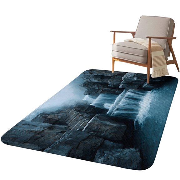 5.25'x6.56' Area Rug for Living Room, Tiered Waterfall Forest Non Slip Soft Rugs for Bedroom Dining Room, Washable Low Pile Rugs Kitchen Nursery Floor Mat Throw Carpet Nature Stone River Modern