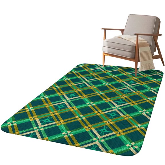 5.25'x6.56' Area Rug for Living Room, Vintage Green Check Non Slip Soft Rugs for Bedroom Dining Room, Washable Low Pile Rugs Kitchen Nursery Floor Mat Throw Carpet Geometric Tartan Plaid Ethnic