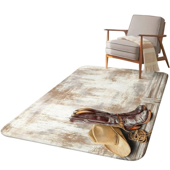 5.25'x6.56' Area Rug for Living Room, Western Cowboy Boots Non Slip Soft Rugs for Bedroom Dining Room, Washable Low Pile Rugs Kitchen Nursery Floor Mat Throw Carpet Vintage Country Brown Wooden