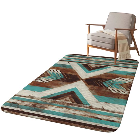 5.25'x6.56' Area Rug for Living Room, Western Rustic Non Slip Soft Rugs for Bedroom Dining Room, Washable Low Pile Rugs Kitchen Nursery Floor Mat Throw Carpet Aztec Ethnic Tribal Geometric Patterns