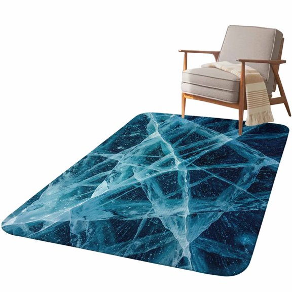 5.25'x6.56' Area Rug for Living Room, Winter Cracked Ice Non Slip Soft Rugs for Bedroom Dining Room, Washable Low Pile Rugs Kitchen Nursery Floor Mat Throw Carpet Blue Cyan Abstract Geometric Striped