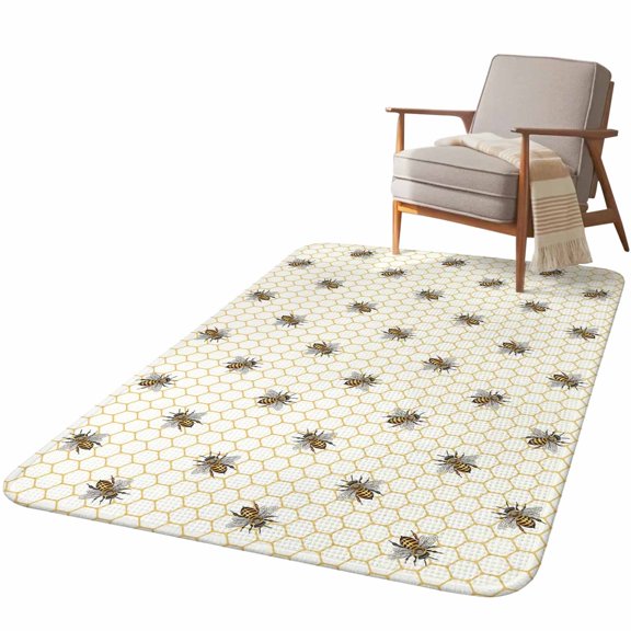 5.25'x6.56' Area Rug for Living Room, Yellow Bees Non Slip Soft Rugs for Bedroom Dining Room, Washable Low Pile Rugs Kitchen Nursery Floor Mat Throw Carpet Honeybee Geometric Hive Simple Pastoral