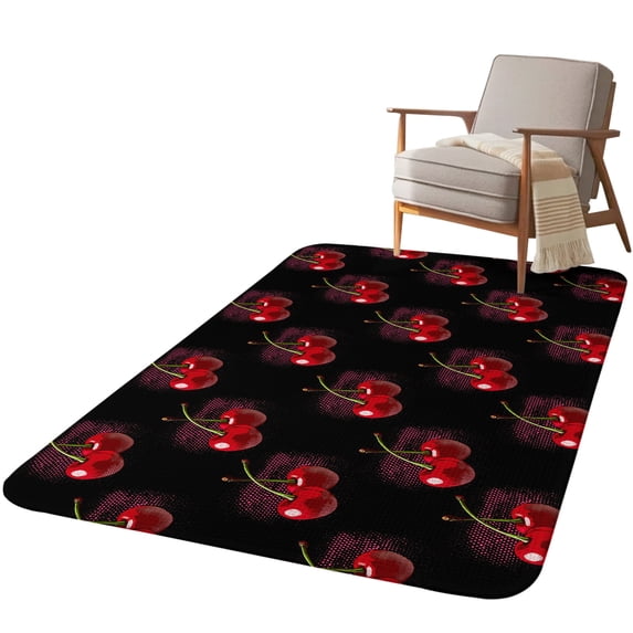 5.25'x7.55' Area Rug for Living Room, Black Cherry Non Slip Soft Large Rugs for Bedroom Dining Room Office, Washable Low Pile Rugs Kitchen Nursery Floor Mat Farmhouse Watercolor Cherries Fruits