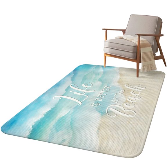 5.25'x7.55' Area Rug for Living Room, Blue Waves Non Slip Soft Large Rugs for Bedroom Dining Room Office, Washable Low Pile Rugs Kitchen Nursery Floor Mat Summer Beach Coastal Nautical Ocean
