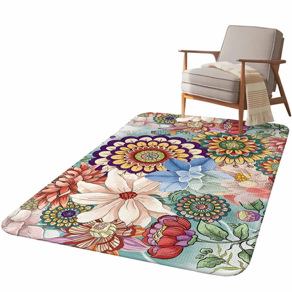 5.25'x7.55' Area Rug for Living Room, Boho Floral Non Slip Soft Large ...