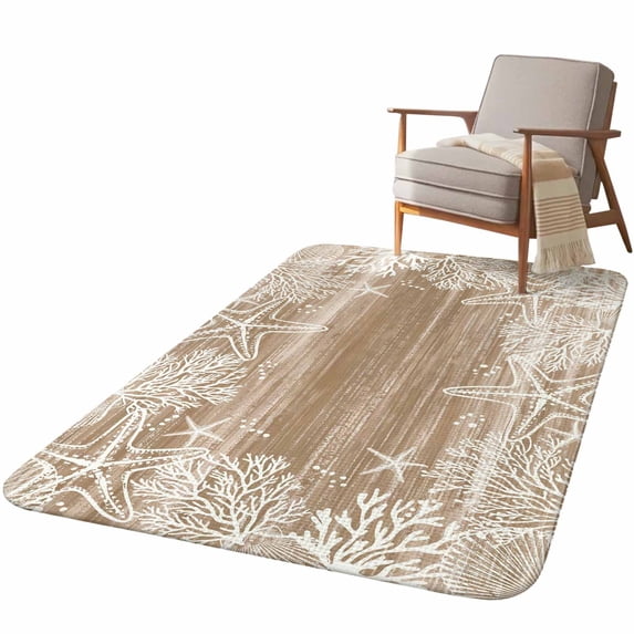 5.25'x7.55' Area Rug for Living Room, Brown Coastal Non Slip Soft Large Rugs for Bedroom Dining Room Office, Washable Low Pile Rugs Kitchen Nursery Floor Mat Summer Ocean Sea Ombre Starfish Corals