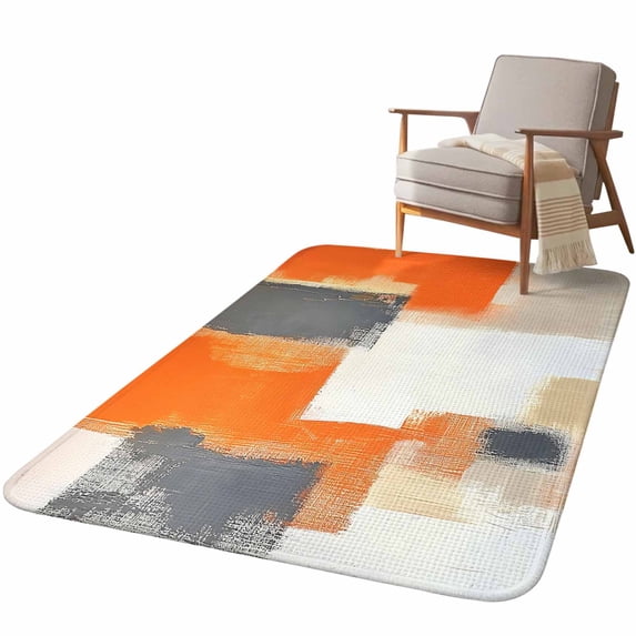 5.25'x7.55' Area Rug for Living Room, Burnt Orange Gray Non Slip Soft Large Rugs for Bedroom Dining Room Office, Washable Low Pile Rugs Kitchen Nursery Floor Mat Modern Abstract Oil Painted Geometric