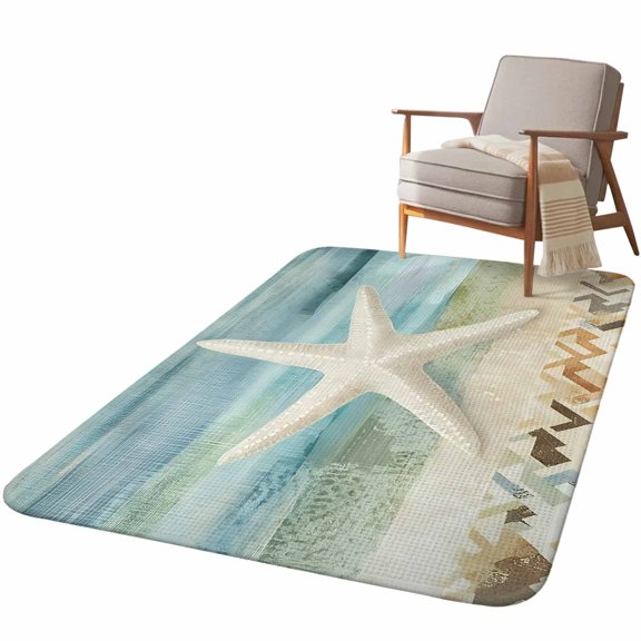 5.25'x7.55' Area Rug for Living Room, Coastal Beach Non Slip Soft Large Rugs for Bedroom Dining Room Office, Washable Low Pile Rugs Kitchen Nursery Floor Mat Summer Retro Starfish Wave