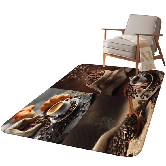 5.25'x7.55' Area Rug for Living Room, Coffee Beans Non Slip Soft Large Rugs for Bedroom Dining Room Office, Washable Low Pile Rugs Kitchen Nursery Floor Mat Brown Hot Cafe Latte Cup Drink Country