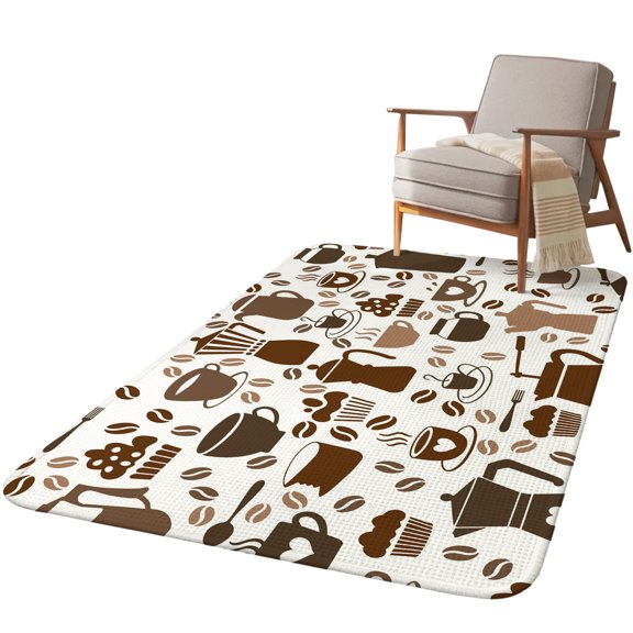 5.25'x7.55' Area Rug for Living Room, Coffee Beans Non Slip Soft Large Rugs for Bedroom Dining Room Office, Washable Low Pile Rugs Kitchen Nursery Floor Mat Funny Cartoon Brown Cake Hot Chocolate Cup
