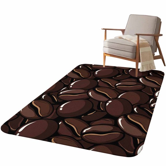5.25'x7.55' Area Rug for Living Room, Coffee Beans Non Slip Soft Large Rugs for Bedroom Dining Room Office, Washable Low Pile Rugs Kitchen Nursery Floor Mat Modern Country Cartoon Brown Food Theme