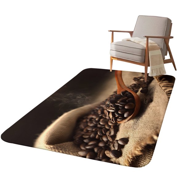 5.25'x7.55' Area Rug for Living Room, Coffee Beans Non Slip Soft Large Rugs for Bedroom Dining Room Office, Washable Low Pile Rugs Kitchen Nursery Floor Mat Vintage Wooden Spoon Dark Brown Cafe Bean