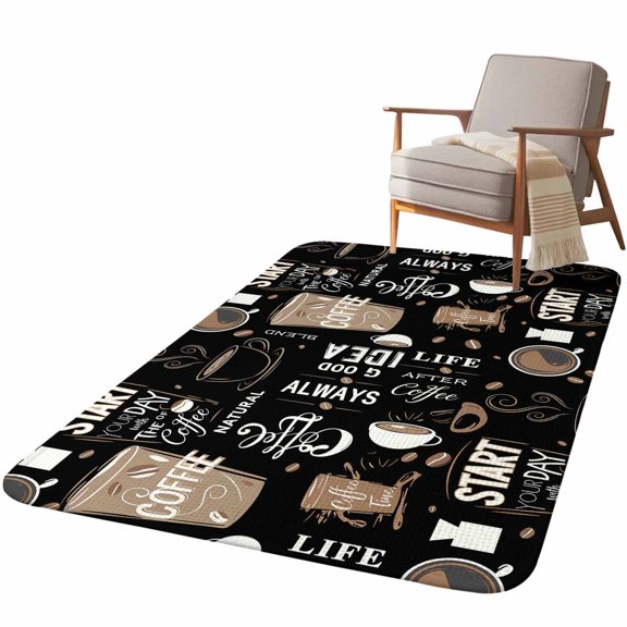 5.25'x7.55' Area Rug for Living Room, Coffee Black Non Slip Soft Large Rugs for Bedroom Dining Room Office, Washable Low Pile Rugs Kitchen Nursery Floor Mat Brown Beans Cup Dessert Drink Monochrome