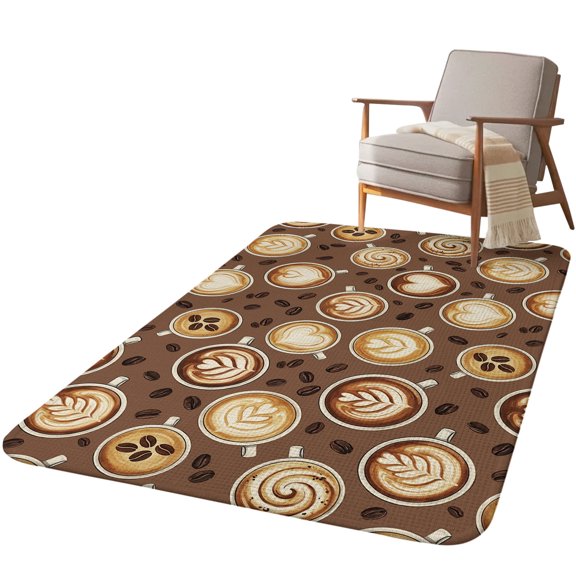 5.25'x7.55' Area Rug for Living Room, Coffee Vintage Non Slip Soft Large Rugs for Bedroom Dining Room Office, Washable Low Pile Rugs Kitchen Nursery Floor Mat Light Brown Coffee Bean Farmhouse Modern